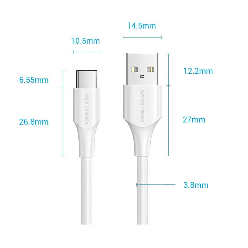 VENTION CTHWF USB-C - USB 2.0 -kaapeli 3A 1m valkoinen