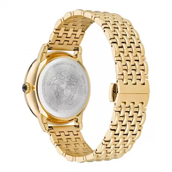 VERSACE V-Circle unisex sveitsiläinen kvartsikello VE6F00523 38mm musta kellotaulu nahkaranneke