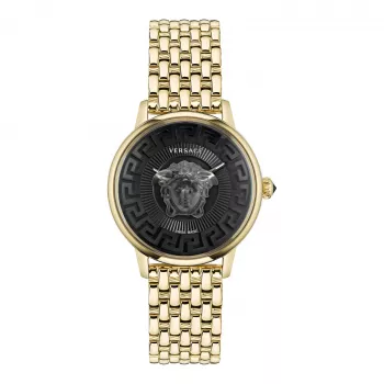 VERSACE V-Circle unisex sveitsiläinen kvartsikello VE6F00523 38mm musta kellotaulu nahkaranneke