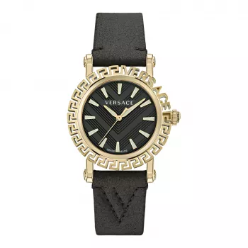 Versace V-Circle naisten sveitsiläinen kvartsikello VE6D00223 40mm musta kellotaulu nahkaranneke