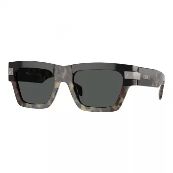 VERSACE VE4464-545687 miesten suorakaiteen muotoiset aurinkolasit, läpinäkyvä harmaa kehys, tummanharmaat linssit, 52 mm