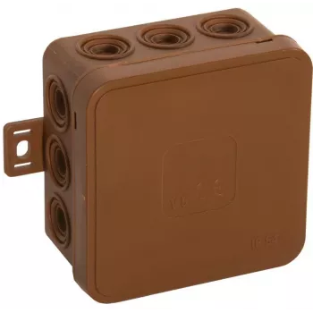 VIPLAST V5 Klik pinta-asennettava haararasia, tyhjä, 12 kaapeliläpivientiä, ruskea, IP54, 75x75x41 mm, 035-02