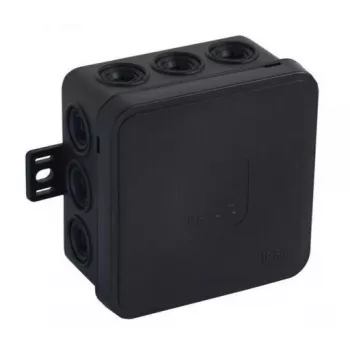 VIPLAST V5 Klik pinta-asennettava tyhjä rasia, 12 kaapeliläpivientiä, IP54, musta, 75x75x41 mm, 035-05
