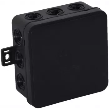 VIPLAST V6 napsautettava pinta-asennettava jakorasia, 12 kaapeliläpivientiä, IP54, musta, 85x85x41 mm, tyhjä