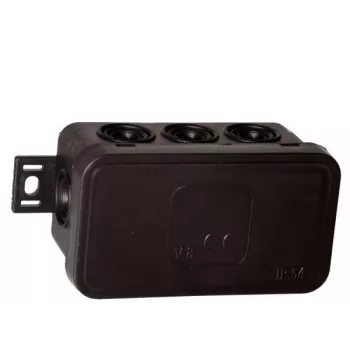 VIPLAST V8 pinta-asennettava haararasia, 8 läpivientiä, IP54, musta, 80x45x41 mm