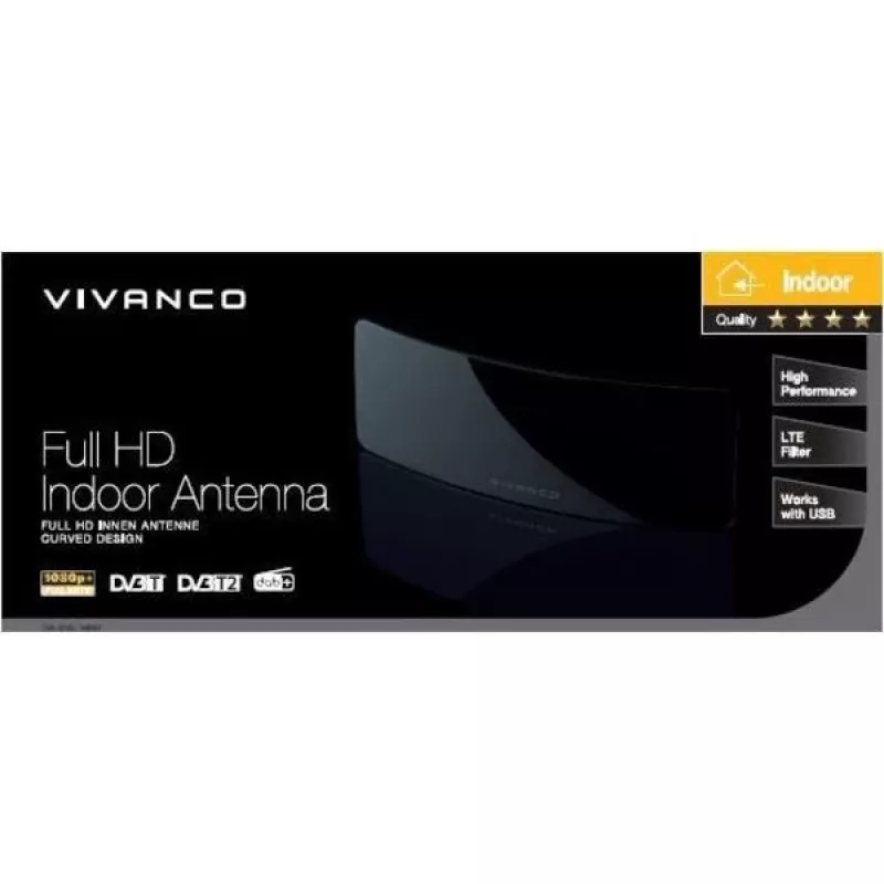 Vivanco TVA 4045 sisäantenni vahvistimella, DVB-T2/DAB+, LTE-suodatin, musta