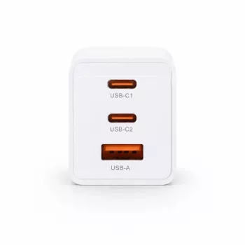 Voltage GaN 67W seinälaturi, 2x USB-C & 1x USB-A, PD 3.0, QC 3.0, PPS, EU-pistoke, valkoinen