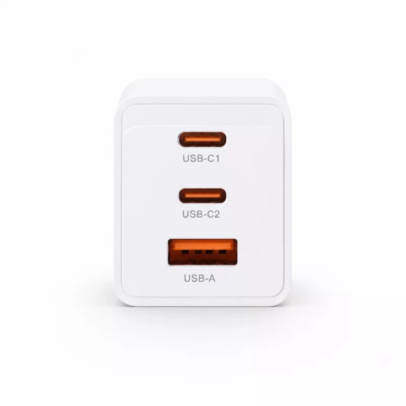 Voltage GaN 67W seinälaturi, 2x USB-C & 1x USB-A, PD 3.0, QC 3.0, PPS, EU-pistoke, valkoinen