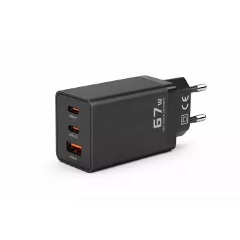 Voltage GaN laturi 67W seinälaturi, PD 3.0 / QC 3.0, 2x USB-C & 1x USB-A, EU-pistoke, musta