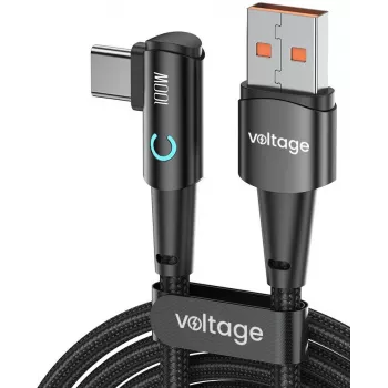 VOLTAGE PowerAngle 66W PD USB-A - USB-C kulmakaapeli 1m musta