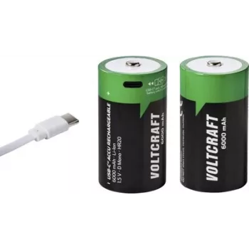 VOLTCRAFT Mono (D) Li-Ion akku 6000 mAh 1,5 V, 2 kpl:n pakkaus USB-C-lataustoiminnolla (VC-17275580)