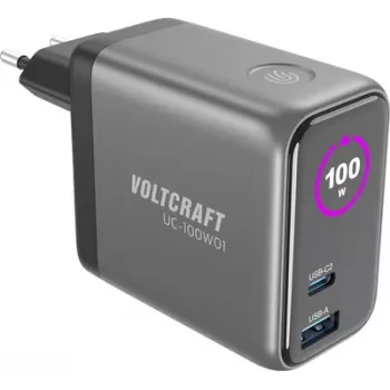 VOLTCRAFT UC-100W01 GaN USB-seinälaturi 100W USB-C PD + USB-A musta VC-17776055