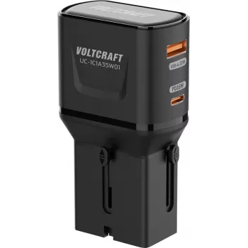 VOLTCRAFT UC-1C1A35W01 35 W matkalaturi USB-C PD & USB-A Quick Charge, musta, EU/UK/US-sovittimilla VC-17792720