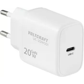VOLTCRAFT UC-20W001 USB-seinälaturi 20 W 1x USB-C pikalataus, USB PD 3.0, valkoinen, GaN (VC-17942085)