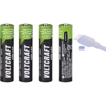 VOLTCRAFT VC-AAA400USB USB-C ladattavat Li-Ion AAA-paristot 400 mAh 1,5 V - 4 kpl:n pakkaus