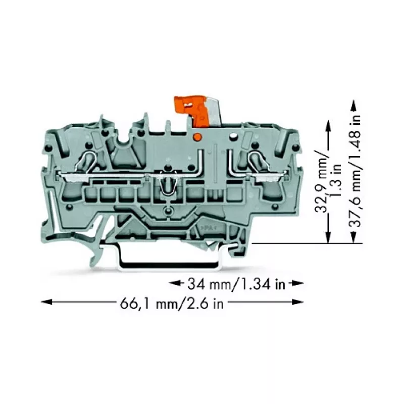 WAGO 2002-1671 2-johdin erotus- ja mittausliitin Push-in CAGE CLAMP -tekniikalla, harmaa