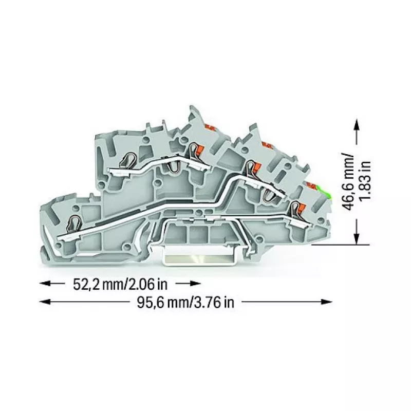 WAGO 2203-7545 3-johdin asennusliitin Push-in CAGE CLAMP -tekniikalla, L/L/PE, harmaa/vihreä-keltainen