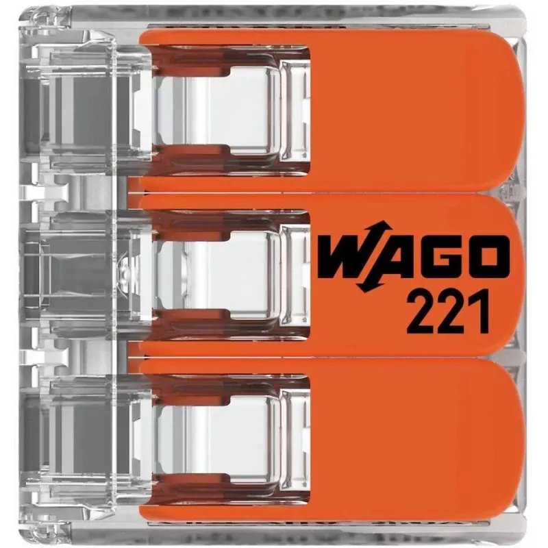 WAGO 221-413 COMPACT liitin, 3-johdin, 0,2–4 mm², läpinäkyvä, 50 kpl:n pakkaus