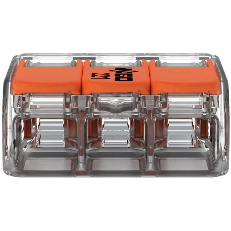 WAGO 221-413 COMPACT liitin, 3-johdin, 0,2–4 mm², läpinäkyvä, 50 kpl:n pakkaus
