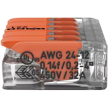 WAGO 221-415 COMPACT -liitin 5 johtimelle, 0,2-4 mm², 25 kpl:n pakkaus