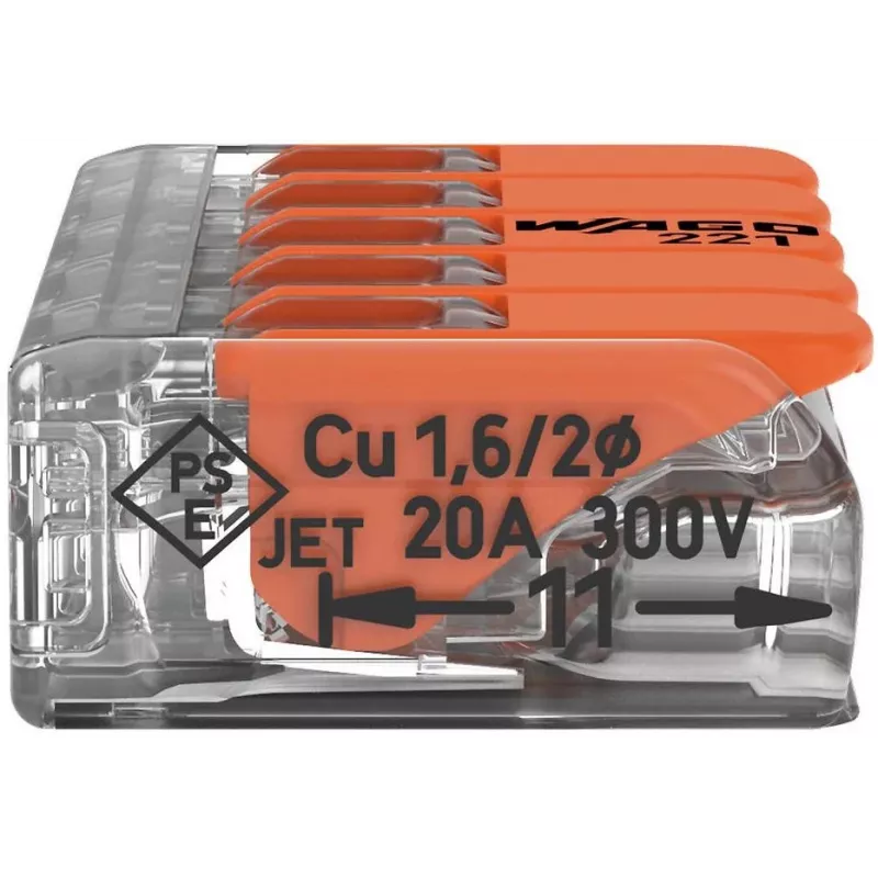 WAGO 221-415 COMPACT -liitin 5 johtimelle, 0,2-4 mm², 25 kpl:n pakkaus