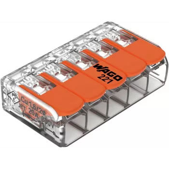 WAGO 221-415 COMPACT -liitin 5 johtimelle, 0,2-4 mm², 25 kpl:n pakkaus
