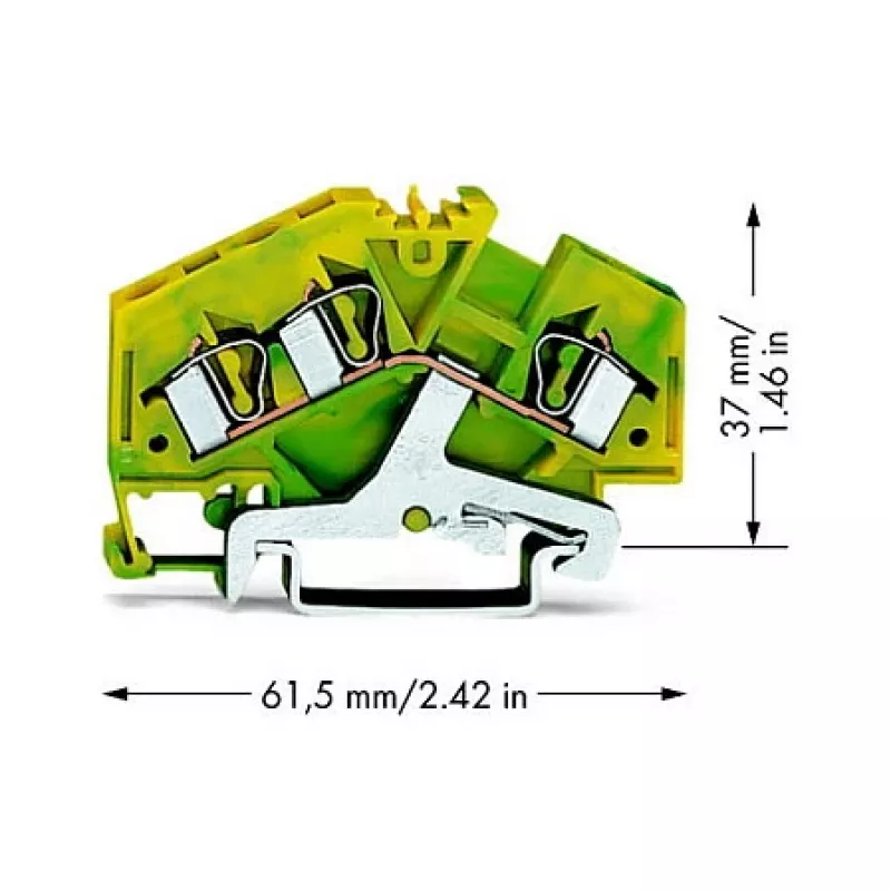 WAGO 281-637 3-johtimen suojamaaliitin, 4 mm², vihreä-keltainen