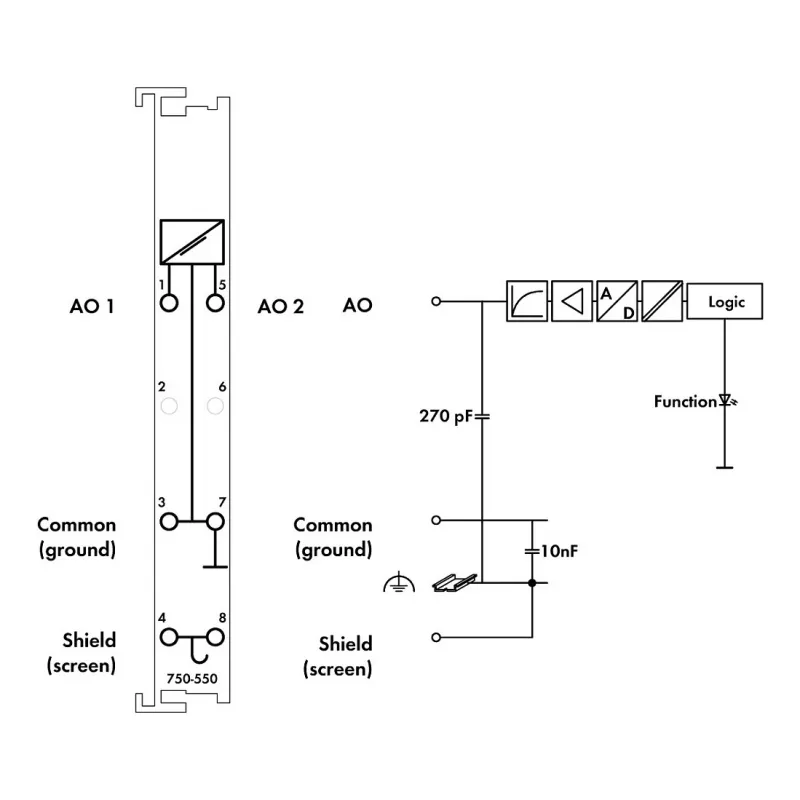 WAGO 750-550 2-kanavainen analogialähtömoduuli 0-10V, vaaleanharmaa