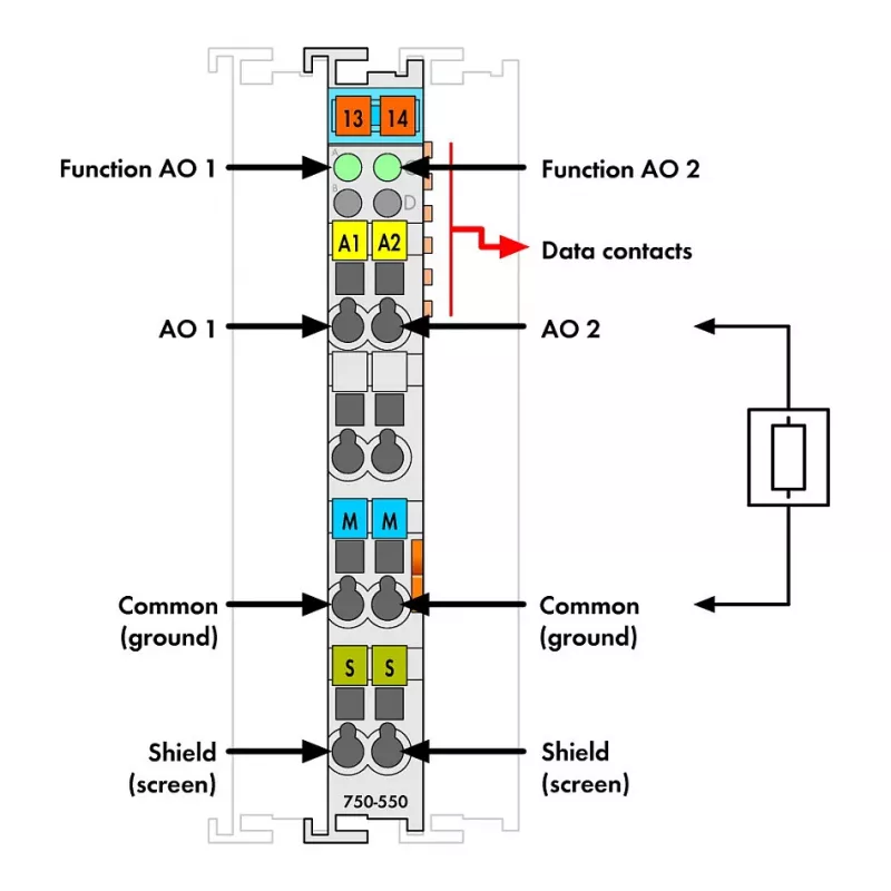 WAGO 750-550 2-kanavainen analogialähtömoduuli 0-10V, vaaleanharmaa