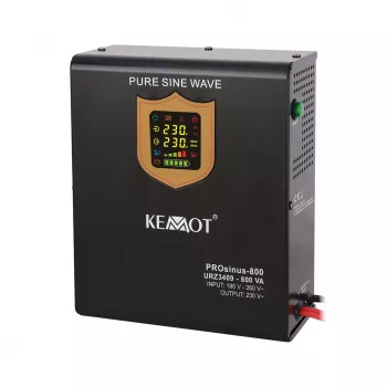 Seinäasennettava varavirransyöttö KEMOT PROsinus-800 muunnin puhtaalla siniaallolla ja lataustoiminnolla 12V 230V 800VA/500W