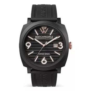 WATCHPEOPLE naisten kello 700994 analoginen kvartsikello 45 mm musta kellotaulu nahkaranneke