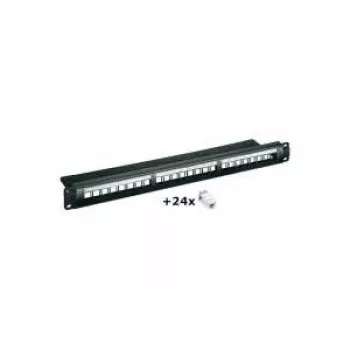 Wentronic 24-porttinen CAT6 UTP -patch-paneeli, 1U 19 tuuman rack-asennus, musta (95336)