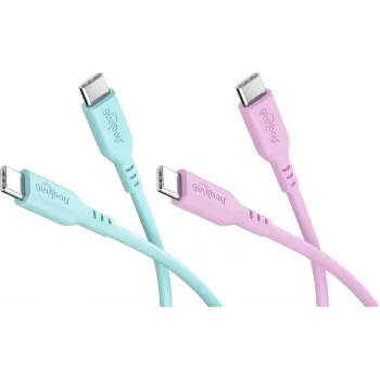 WENTRONIC Goobay Coral Crush Set 2x USB-C silikonikaapeli, 1,5 m, turkoosi & pinkki (81260)