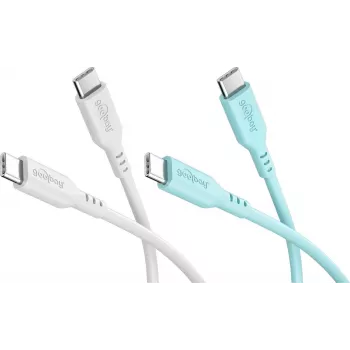 WENTRONIC Goobay Crystal Lagoon -sarja 2x USB-C -silikonikaapeli, 1,5 m, valkoinen & turkoosi (81259)