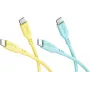 WENTRONIC Goobay Tropic Glow -sarja 2x USB-C -silikonikaapeli, 1,5 m, keltainen, turkoosi (81275)