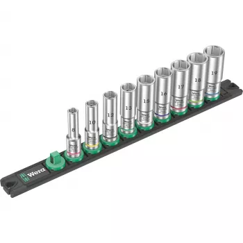 Wera 3/8 inch käyttö Tiefbock-sarja magneettikiskolla, 9-osainen, metrinen, musta/vihreä