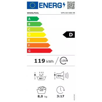 Whirlpool WPS D8 WBS EE lämpöpumppukuivausrumpu 8 kg edestä täytettävä valkoinen