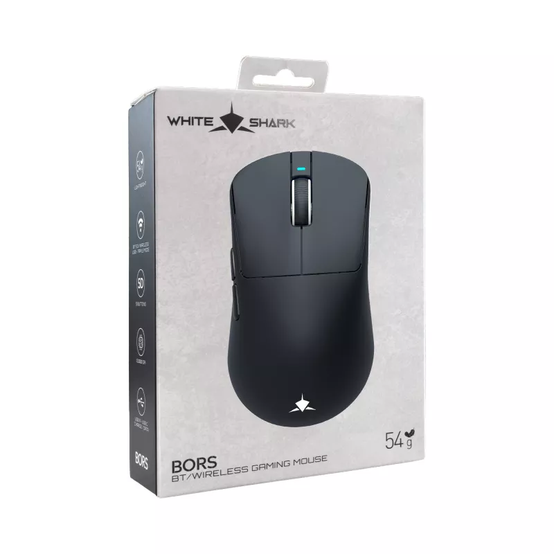 White Shark BORS-B WGM-5021 langaton pelihiiri, 12000 DPI, 2.4GHz, RGB, musta