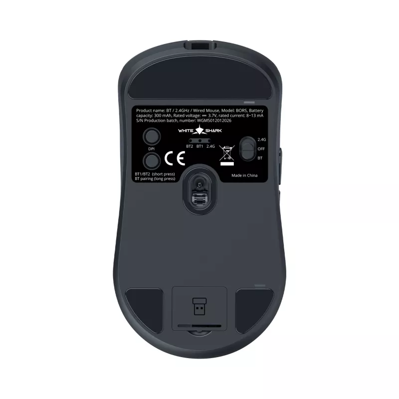 White Shark BORS-B WGM-5021 langaton pelihiiri, 12000 DPI, 2.4GHz, RGB, musta