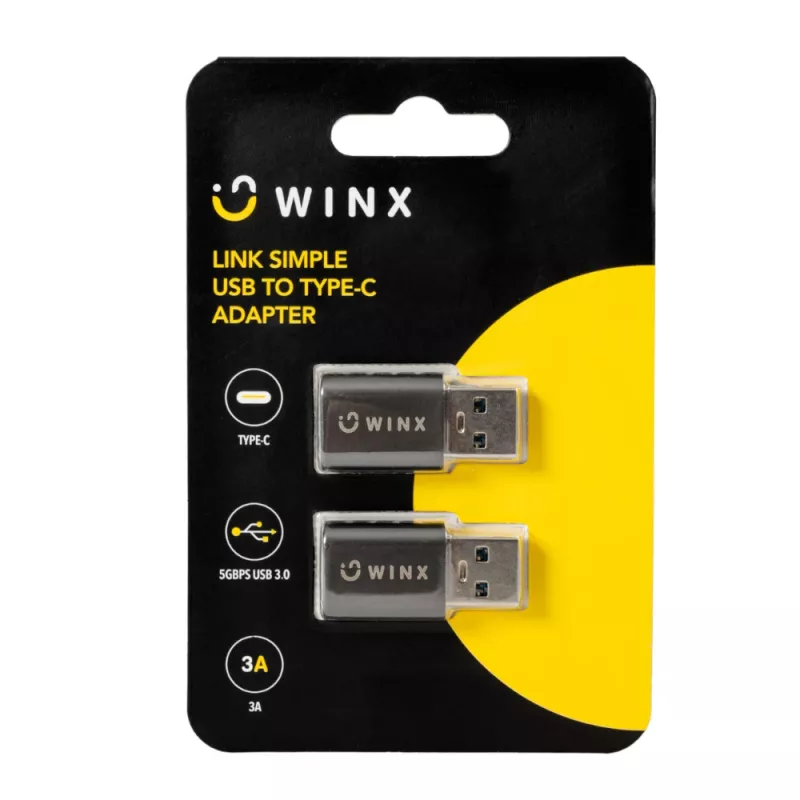 WINX LINK Simple USB-Type-C-adapteri kaksipakkaus (USB-A-uros USB-C-naaras, 5Gbit/s, 15W, Space Grey, 2 kpl:n pakkaus)