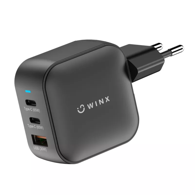 WINX POWER Max 65W GaN-seinälaturi - 2x USB-C PD, 1x USB-A QC, musta