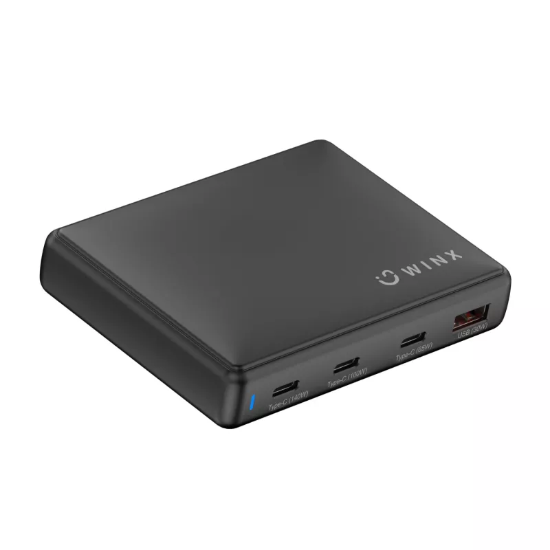 WINX POWER Ultra 140W GaN -pöytälaturi - 2x USB-C PD 100W + USB-A QC 22.5W, musta