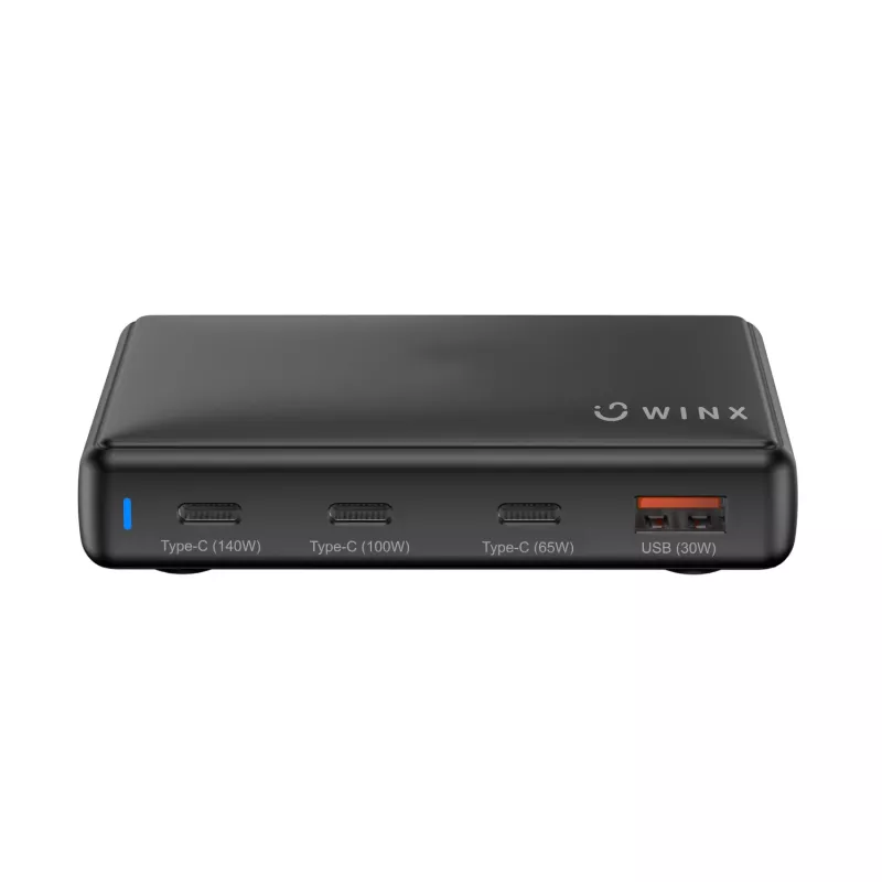 WINX POWER Ultra 140W GaN -pöytälaturi - 2x USB-C PD 100W + USB-A QC 22.5W, musta