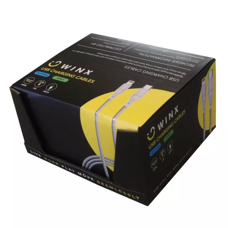 WINX USB-Type-C|Lightning-latauskaapeli 2-in-1-haarakaapeli 1,2m musta