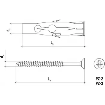 WKRĘT-MET RU-06045 yleistulppa 6 x 45 mm, 100 kpl, harmaa