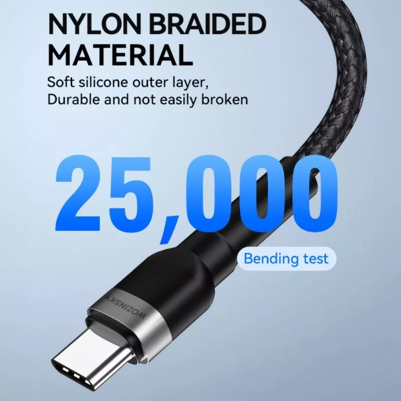 Wozinsky 1 m USB-C - USB-C-kaapeli 60W PD pikalataus ja datasynti musta