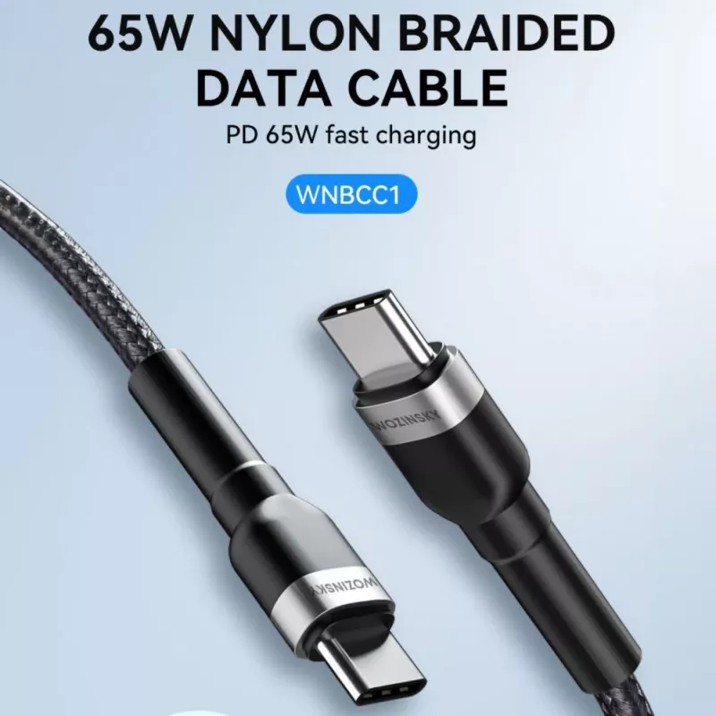 Wozinsky 1 m USB-C - USB-C-kaapeli 60W PD pikalataus ja datasynti musta