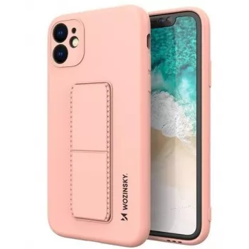 Wozinsky Apple iPhone 12 jalustallinen kotelo silikonikotelo jalustalla pinkki