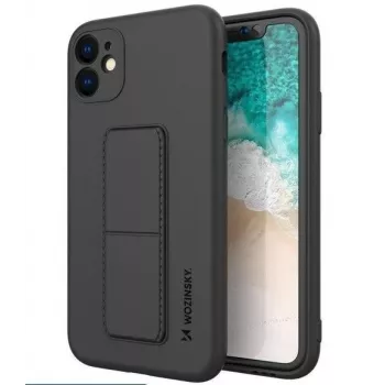 Wozinsky Apple iPhone 12 Pro Max silikonikotelo jalustalla musta