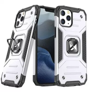 Wozinsky Apple iPhone 13 Ring Armor -kotelo jalustalla, jykevä iskunkestävä suojakotelo, hopea